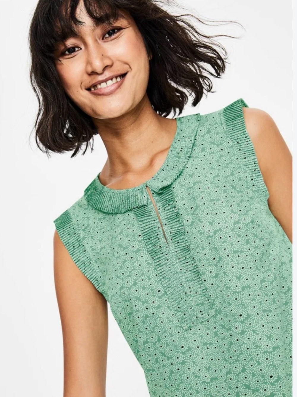 Boden mint green sleeveless polka dot floral Peggy blouse 12
